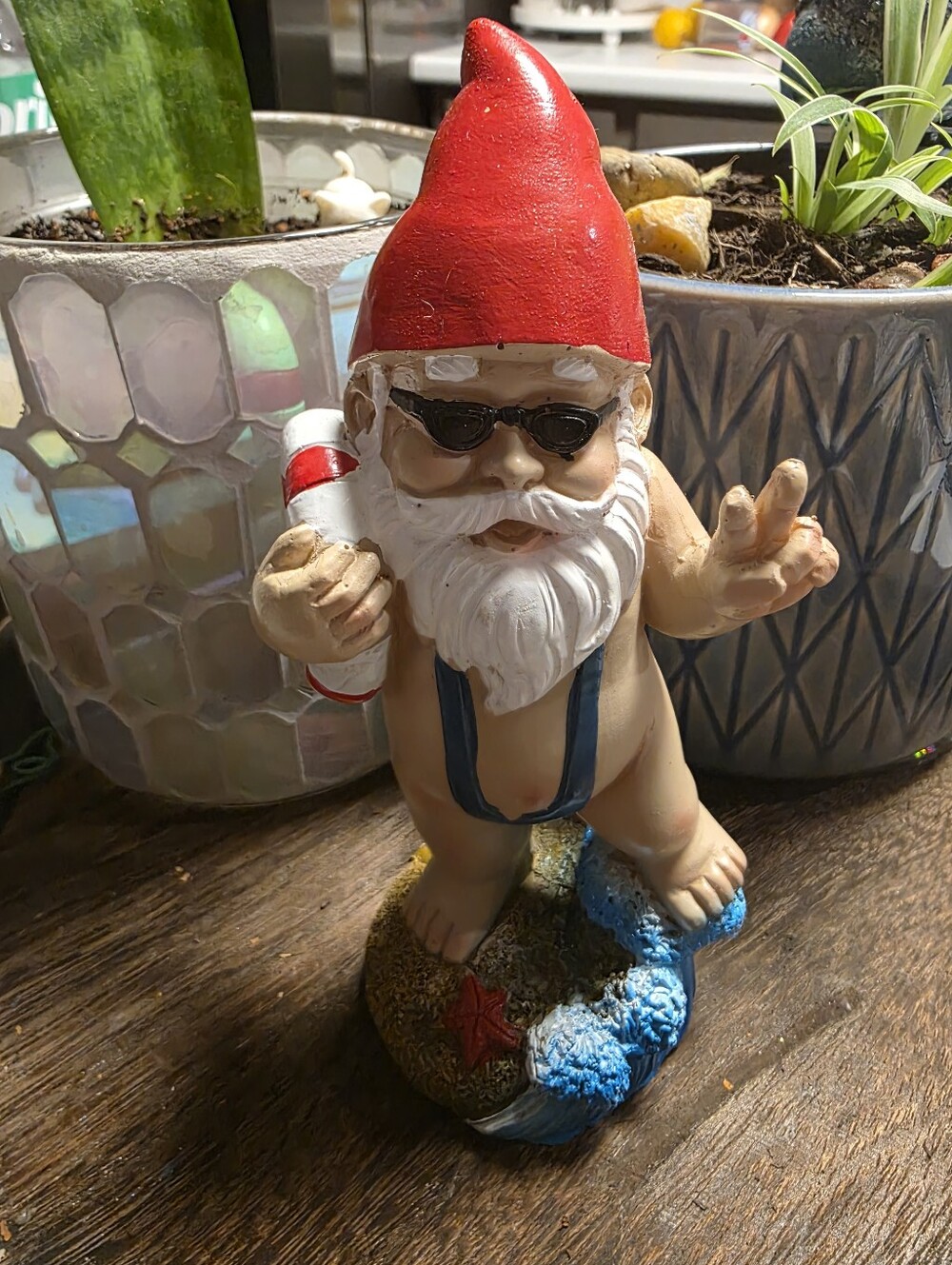 Beach Gnome Statue with Red Hat and Sunglasses